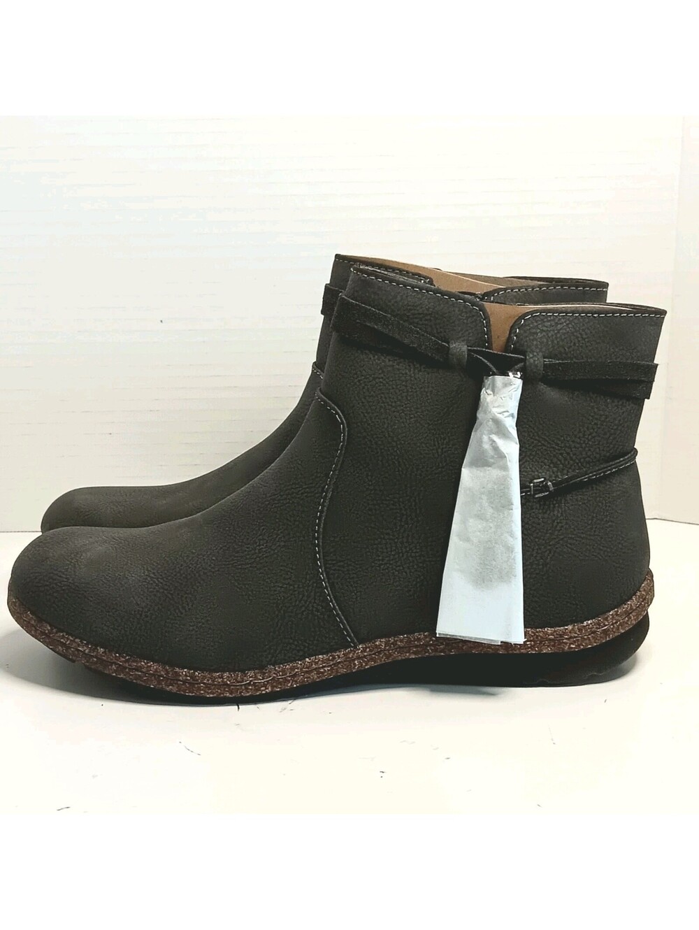 BOC Born Womens 9.5M Addi Booties Grey Flat Heel Ankle Boots Comfort Casual NIB